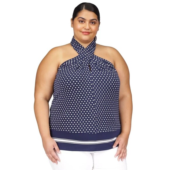 Michael Kors Tops - MICHAEL Michael Kors Women's Dot Border Twist Halter Tank Top Midnight Blue XL